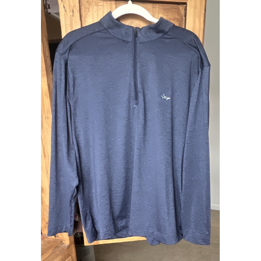 Greg Norman Mens XL Navy Blue Heather 1/4 Zip Pullover Golf Shark Logo